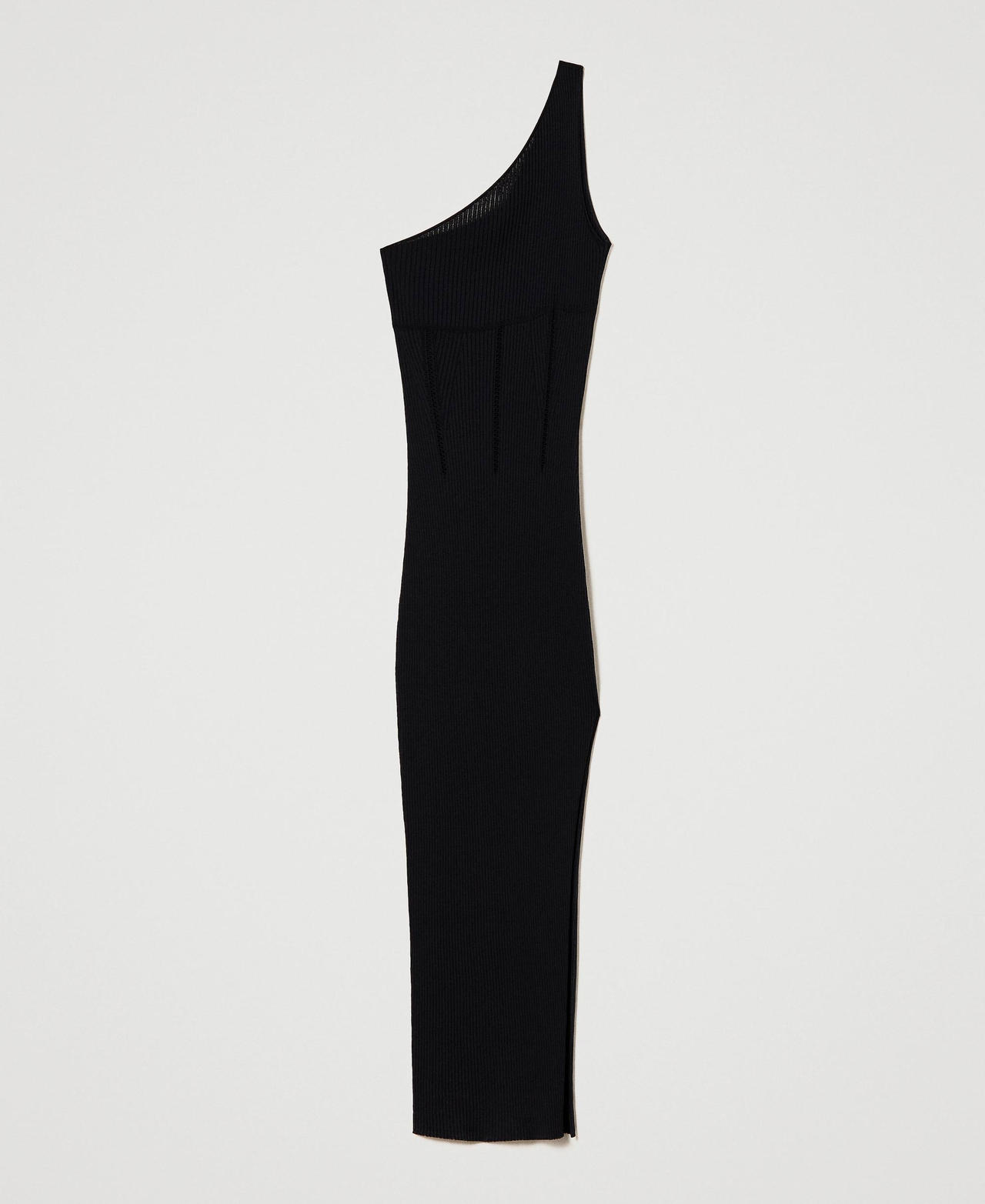Длинное платье в рубчик на одно плечо Черный женщина 241TT3151-0S