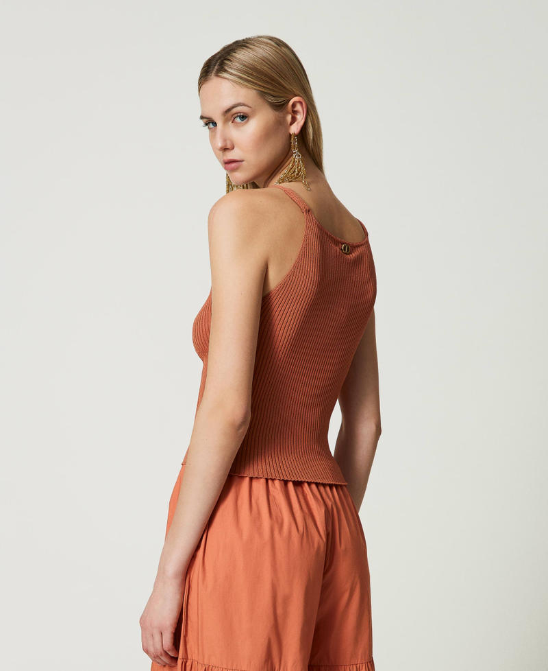 Top fitted in maglia a coste Arancio "Canyon Sunset" Scuro Donna 241TT3153-03