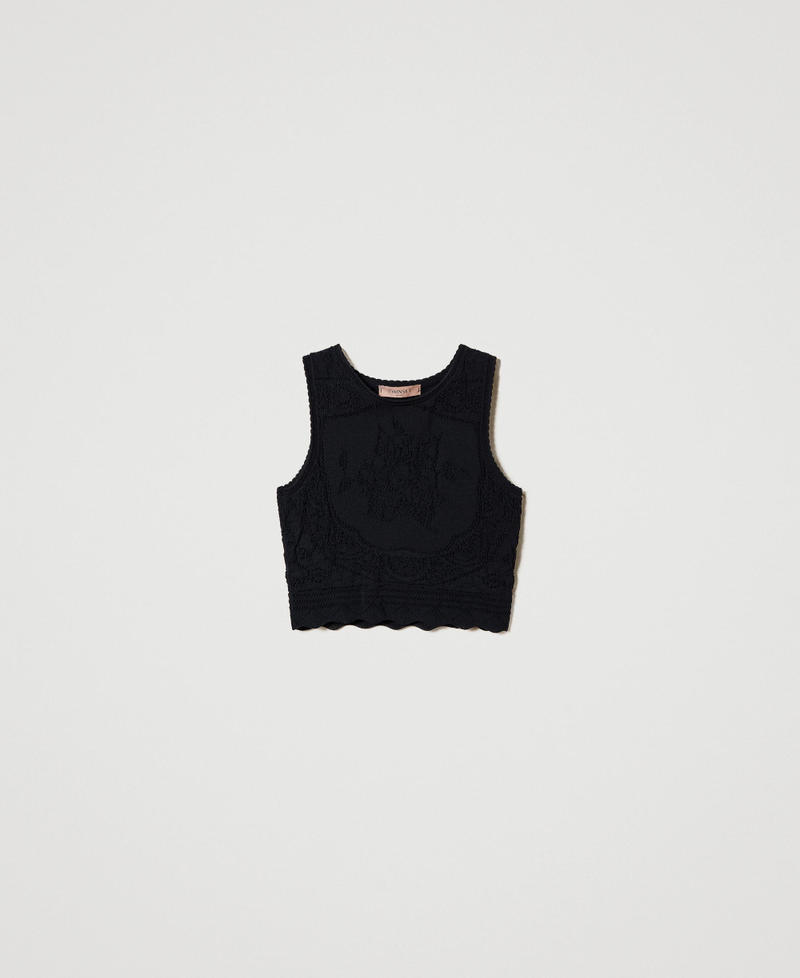 Top cropped en maille effet crochet
