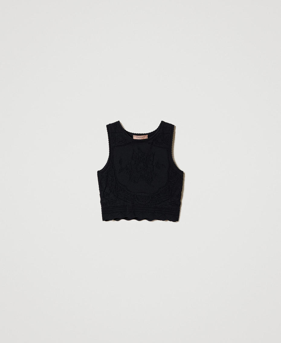 Top cropped in maglia effetto crochet