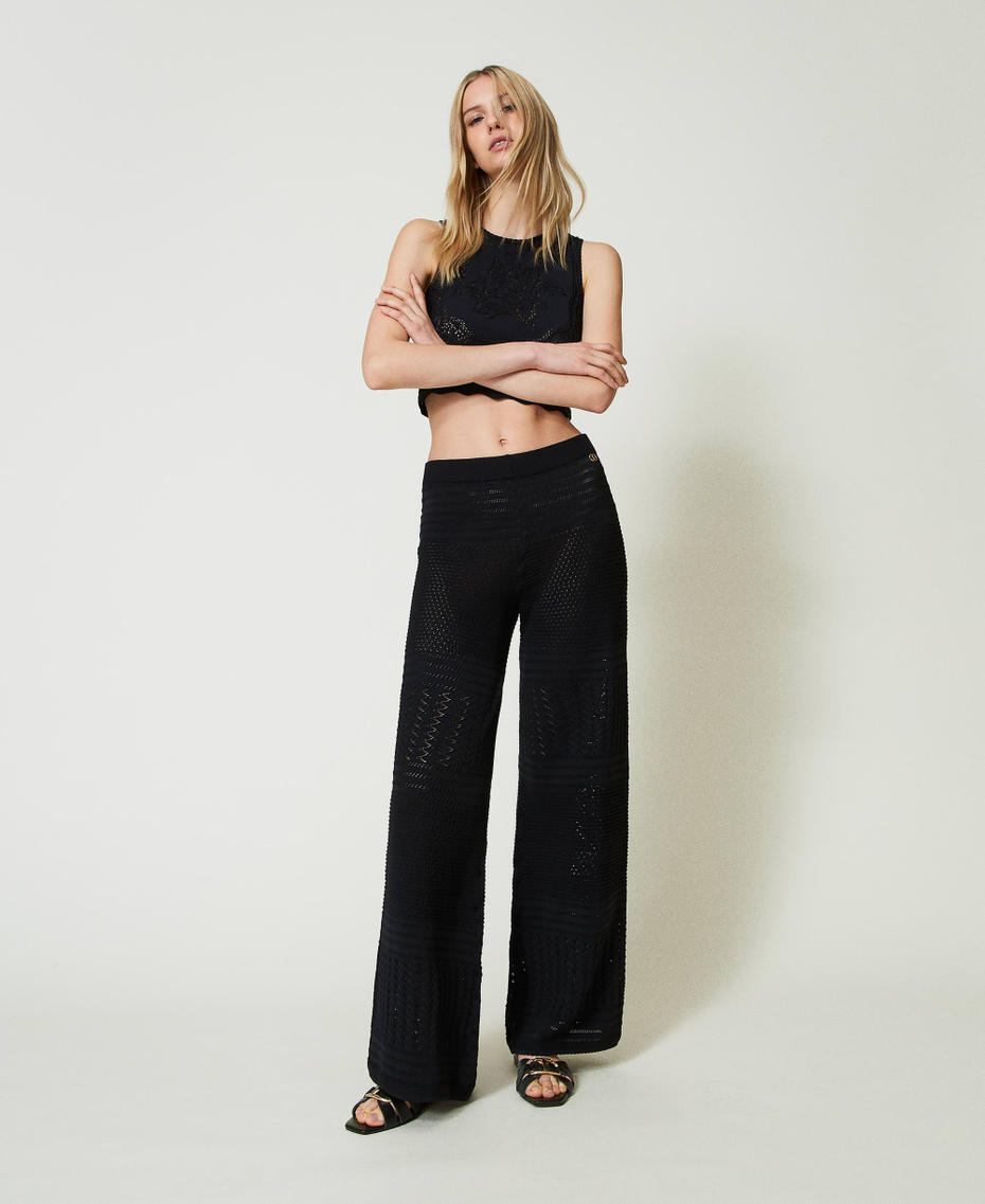 Crochet-like knit trousers Black Woman 241TT3163_00006_01