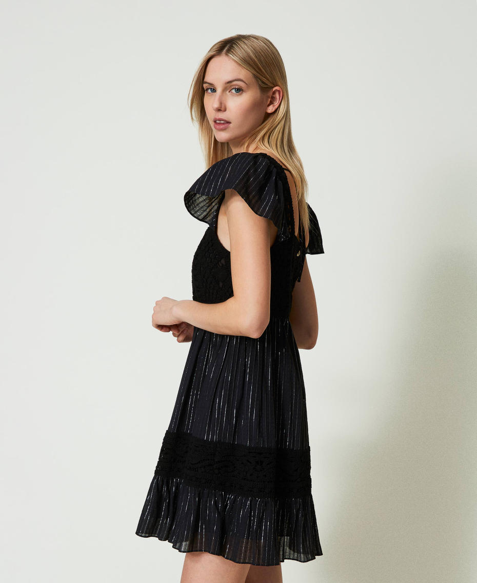 Short crochet and fil coupé dress Black Woman 241TT3170-03