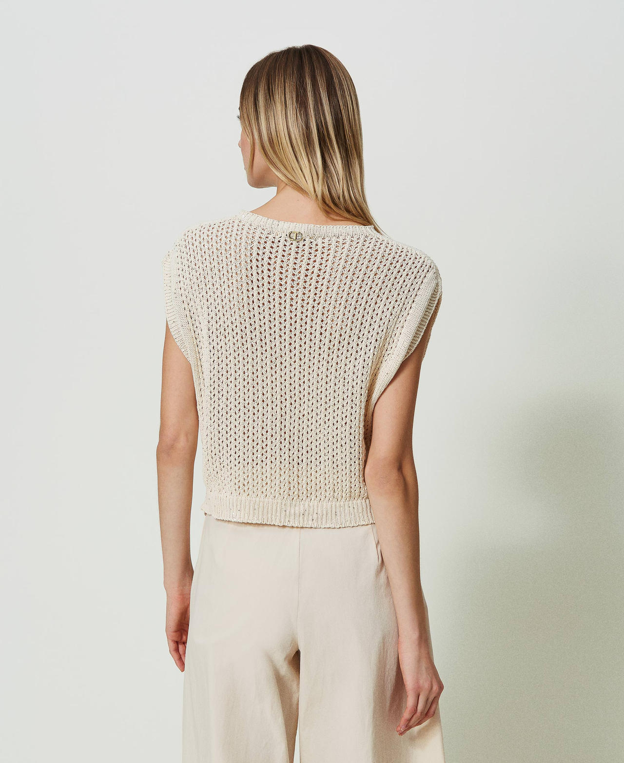 Mesh knit jumper with sequins “Parchment Sequins” Grey Woman 241TT3191-03