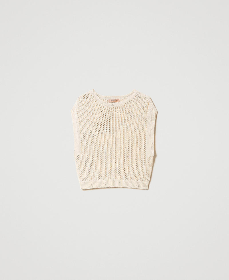Mesh knit jumper with sequins “Parchment Sequins” Grey Woman 241TT3191-0S