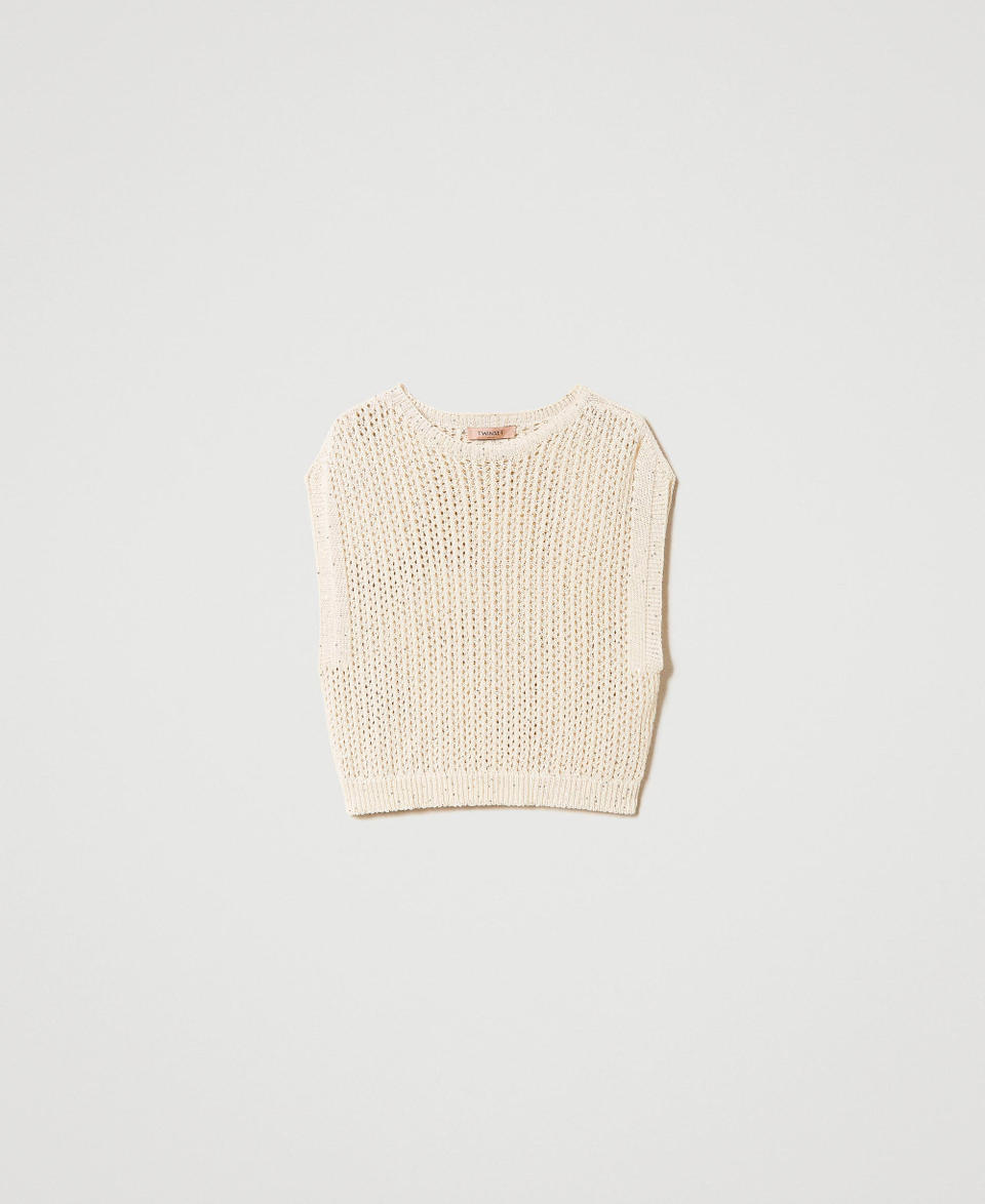 Mesh knit jumper with sequins “Parchment Sequins” Grey Woman 241TT3191_11650_S0