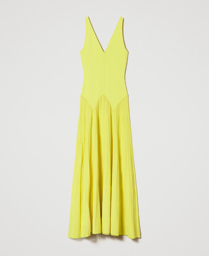Vestido largo de punto con efecto plisado Amarillo «Celandine» Mujer 241TT3200-0S