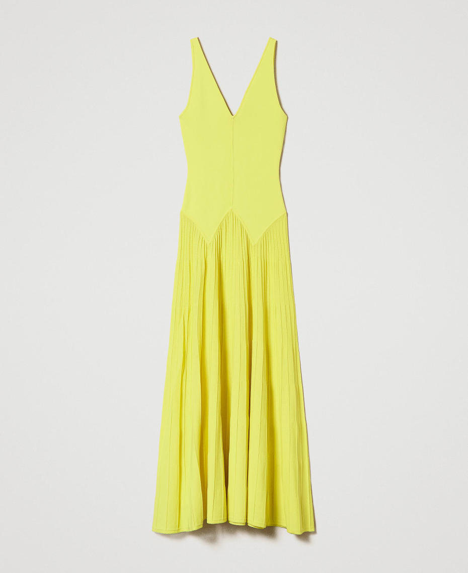 Длинное трикотажное платье с плиссированным эффектом Желтый "Чистотел" женщина 241TT3200-0S