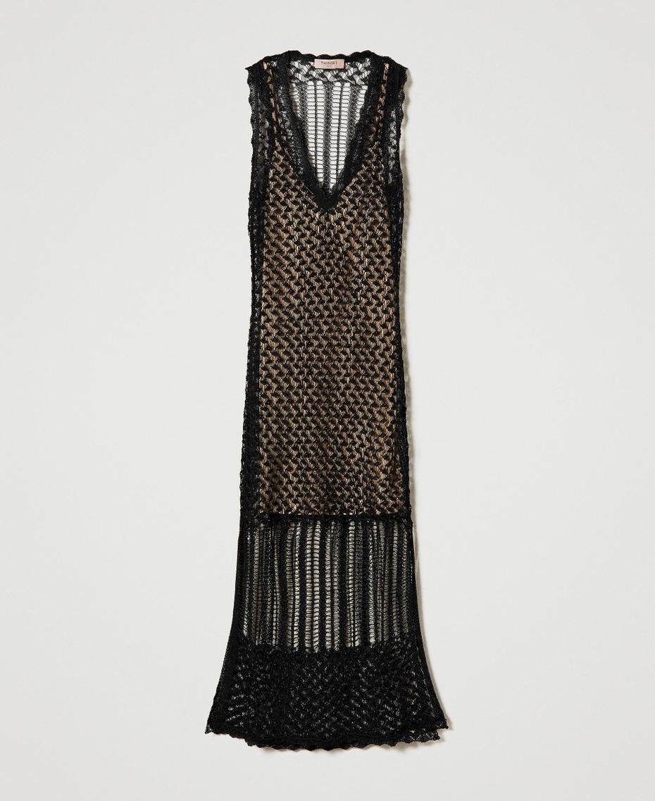 Трикотажное платье миди с ручной вышивкой Черный женщина 241TT3210-0S