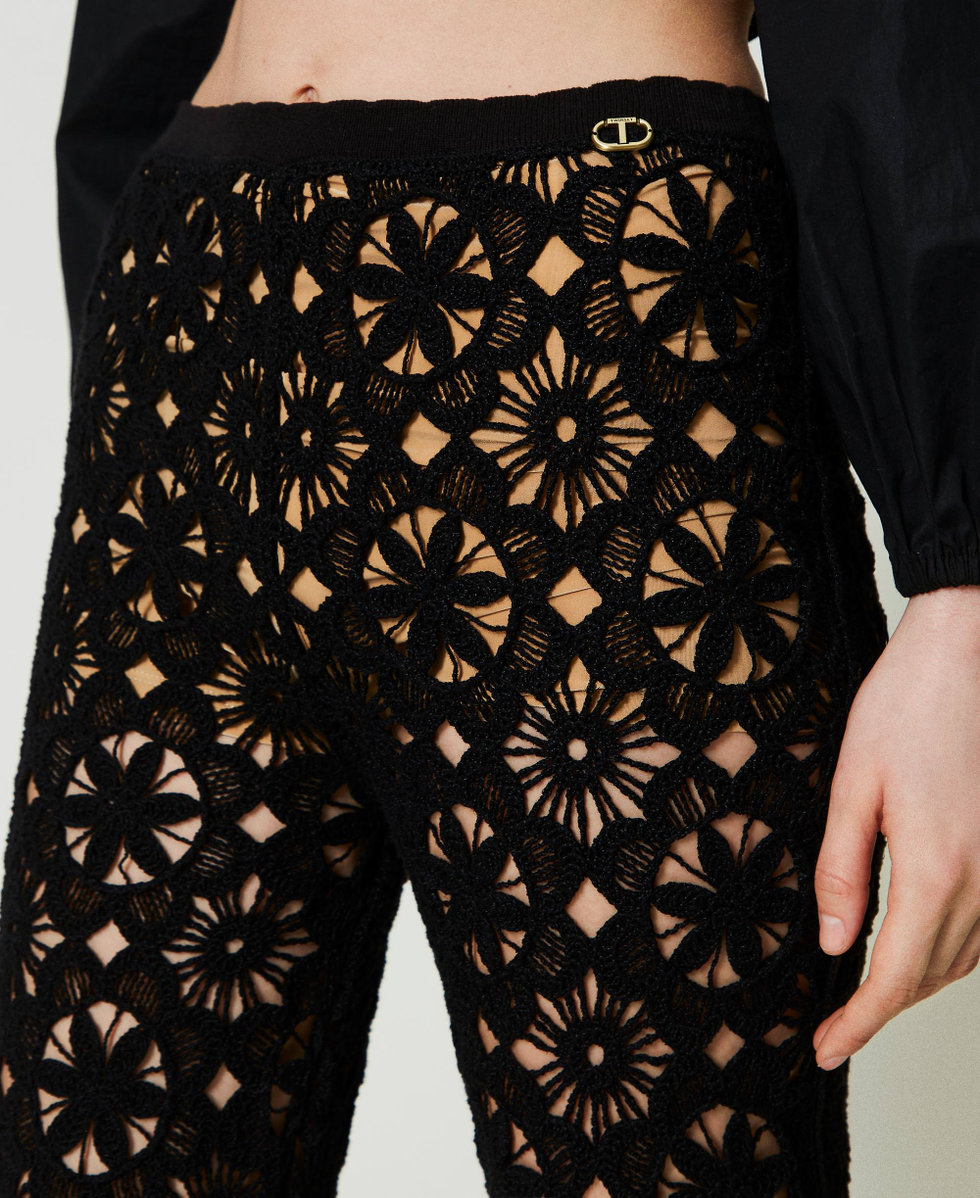 Flare-H&auml;kelhose mit Blumendessin