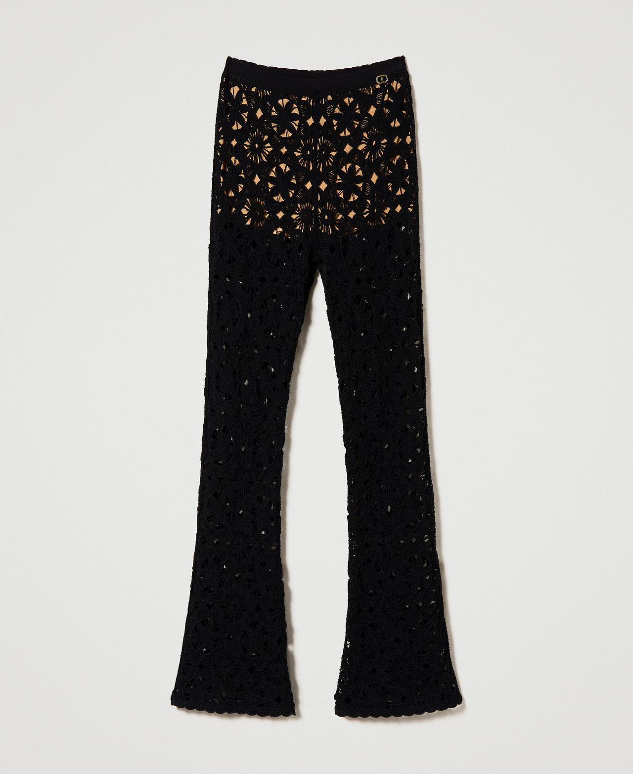 Pantalon évasé en maille florale au crochet