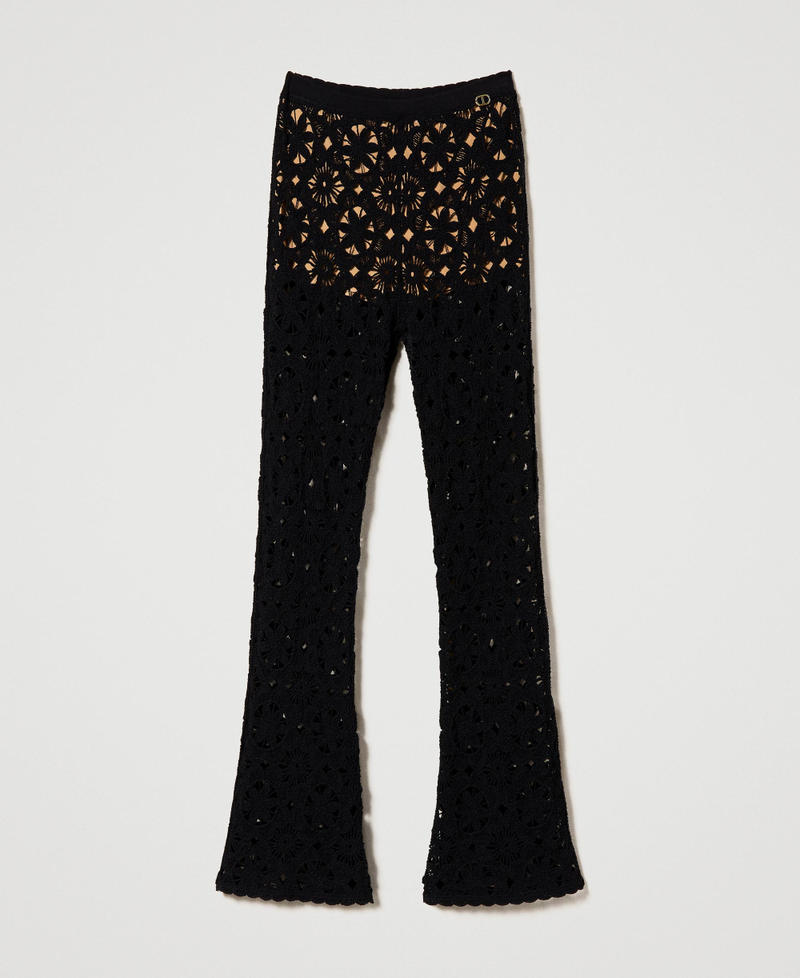 Pantalon évasé en maille florale au crochet Noir Femme 241TT3232-0S