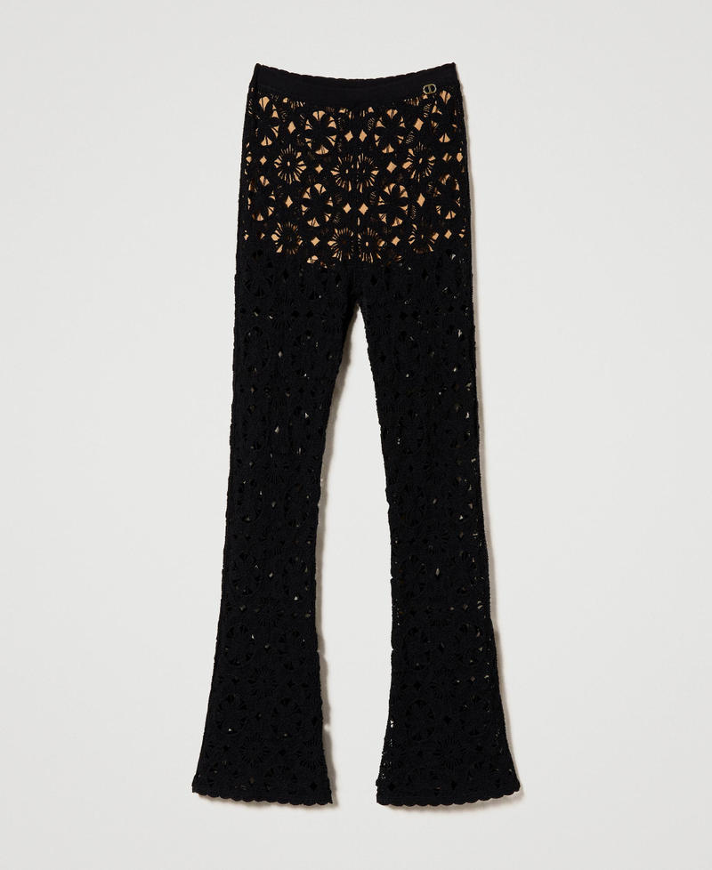 Pantalon évasé en maille florale au crochet
