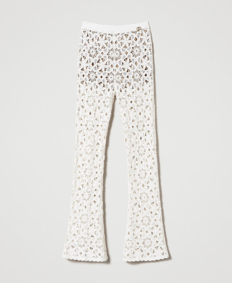 Pantalon évasé en maille florale au crochet Beige « Parchment » Femme 241TT3232-01