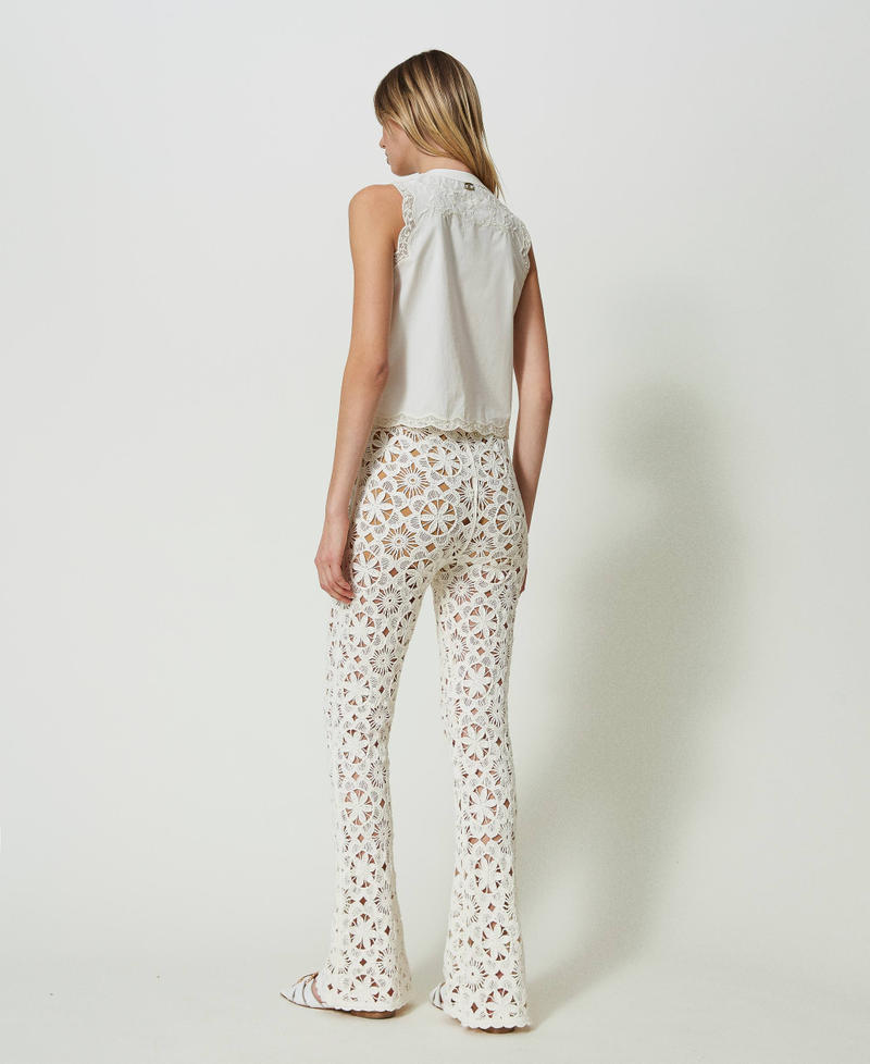 Flared floral crochet trousers "Parchment" Beige Woman 241TT3232_07222_03