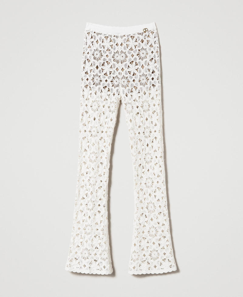 Flared floral crochet trousers "Parchment" Beige Woman 241TT3232_07222_S0