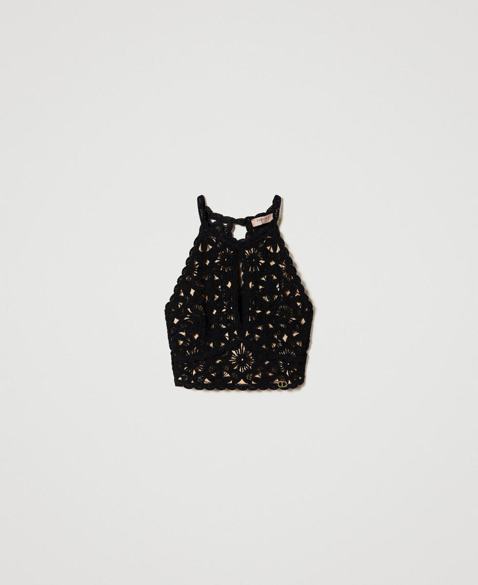 Cropped floral crochet top Black Woman 241TT3233_00006_S0