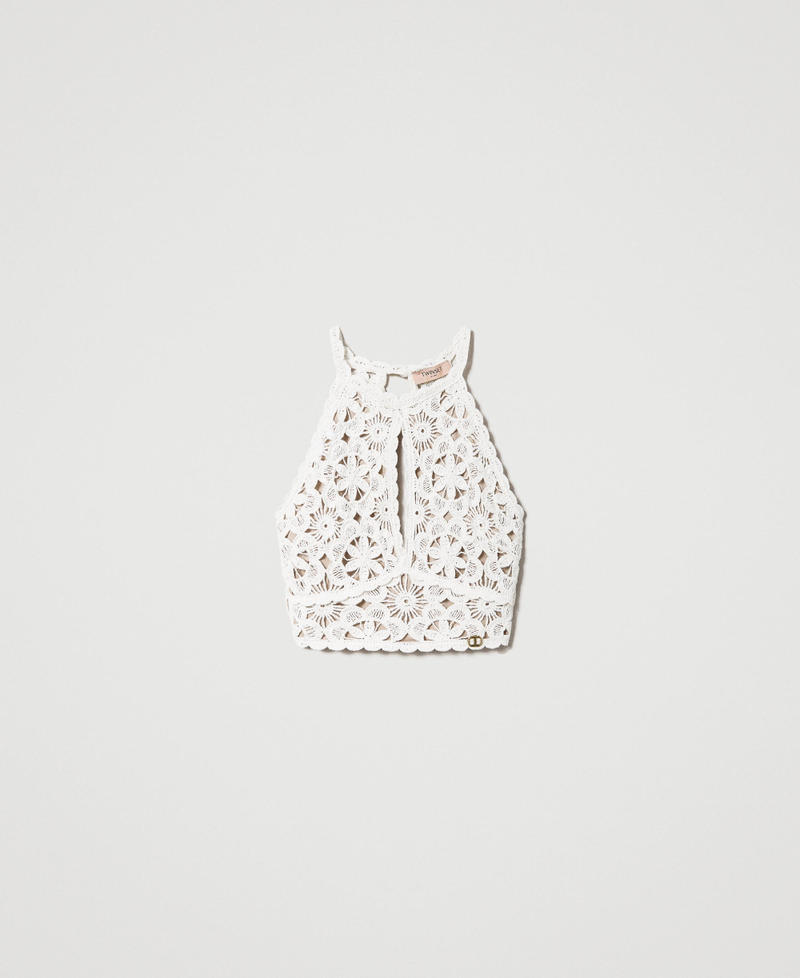 Top cropped évasé en maille florale au crochet