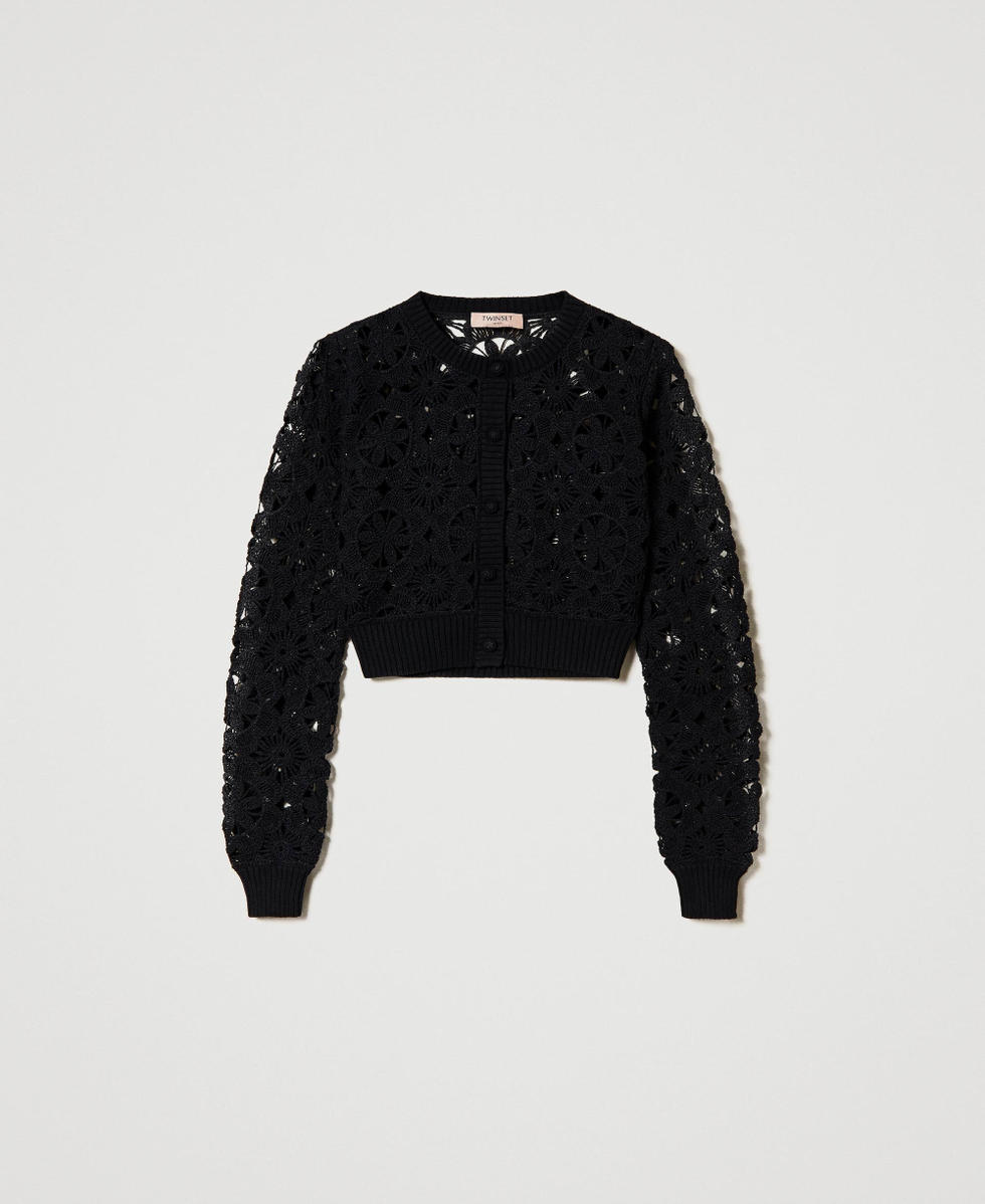 Chaqueta corta de ganchillo floral Negro Mujer 241TT3234_00006_S0