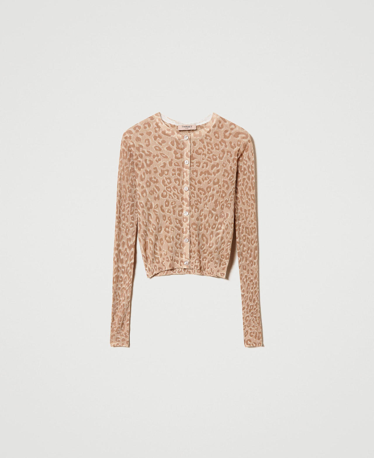 Short cardigan with animal print Animal Print / “Ginger Root” Beige Woman 241TT3260_11654_0S