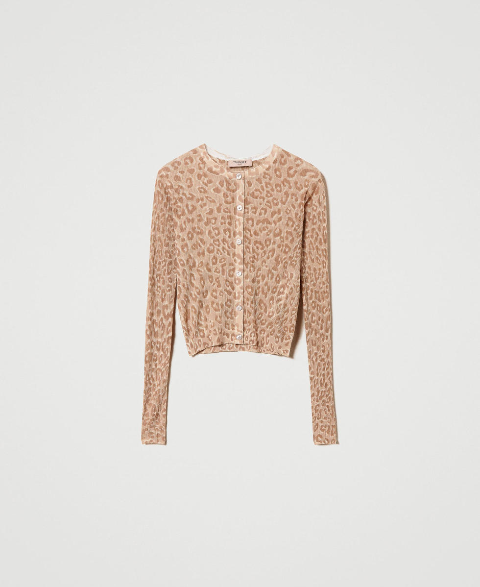 Short cardigan with animal print Woman, Beige | TWINSET Milano