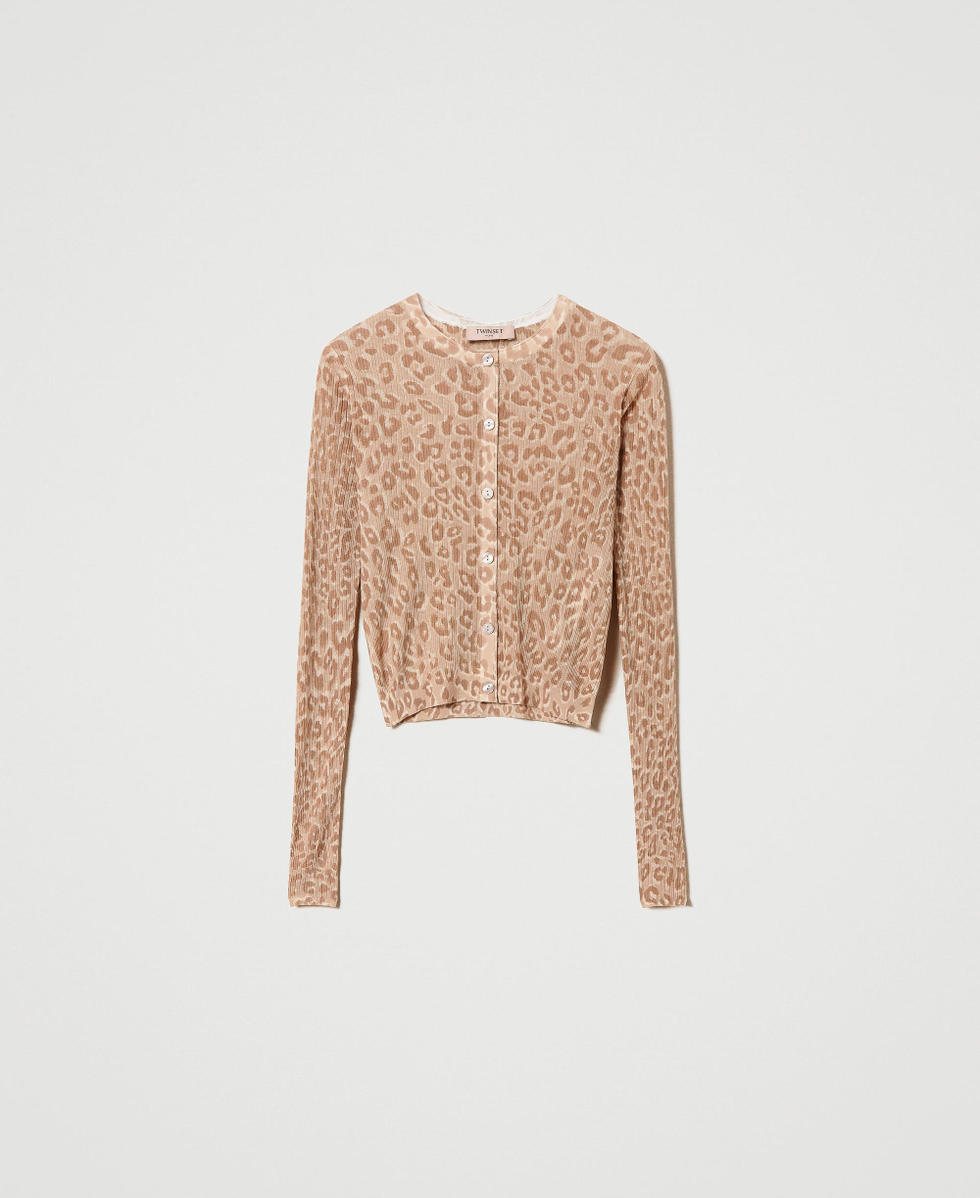 Short cardigan with animal print Woman Beige TWINSET Milano