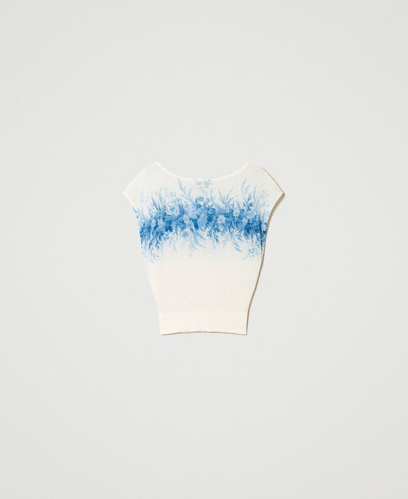 Pull côtelé avec imprimé floral Imprimé Toile De Jouy Ivoire/Bleu Calcédoine Femme 241TT3262-0S