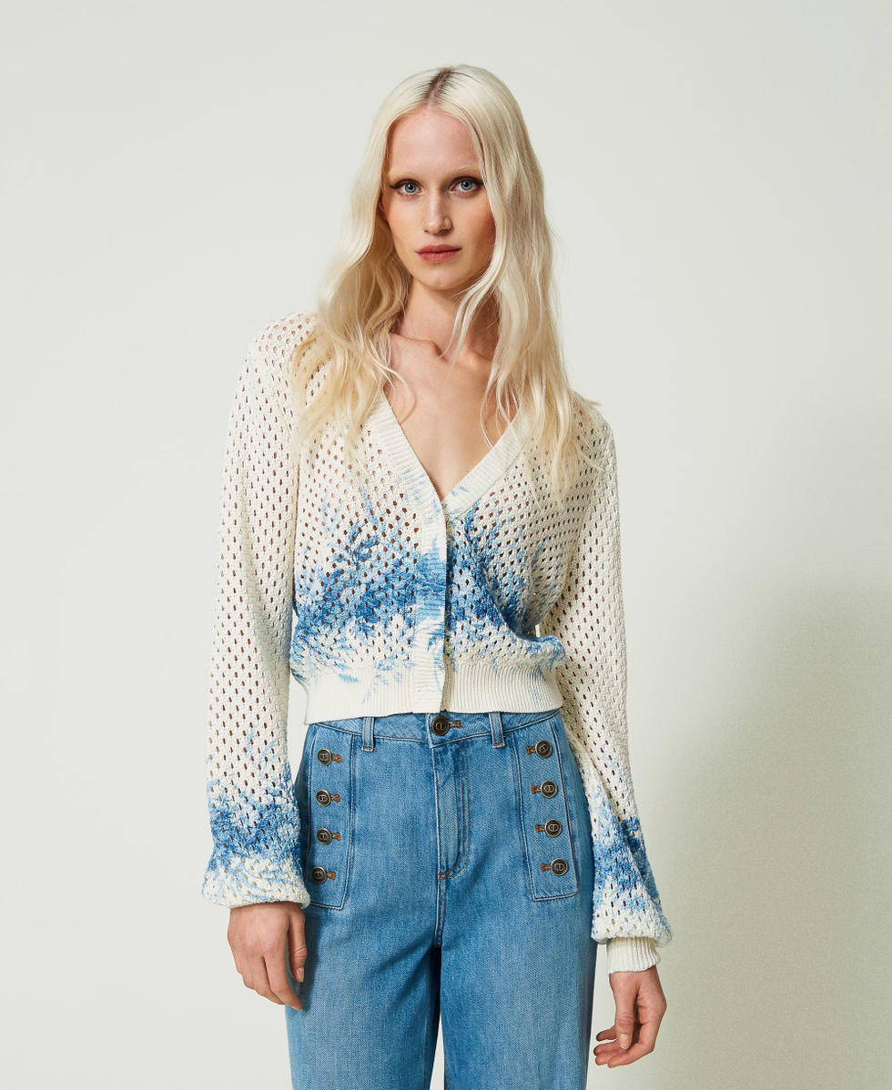 Mesh cardigan with floral print Woman Patterned TWINSET Milano