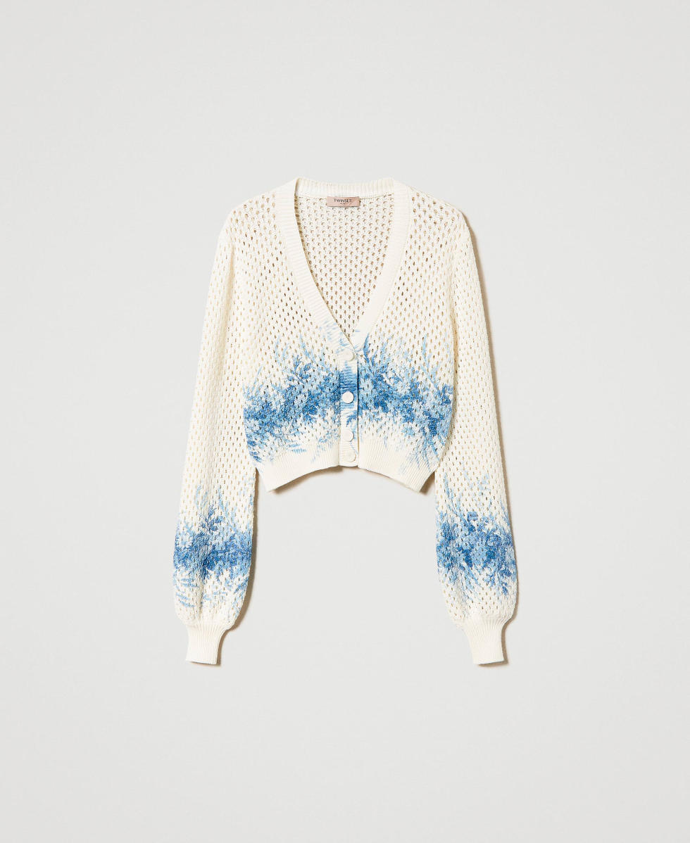 Mesh cardigan with floral print Woman Patterned TWINSET Milano