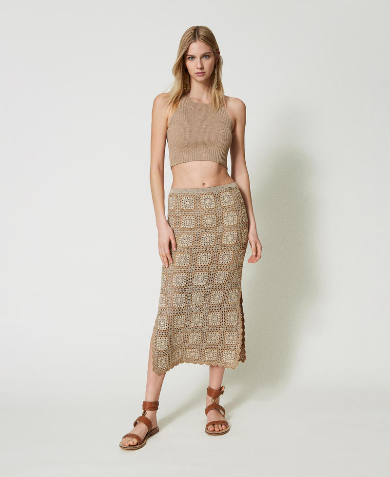 Jupe mi-longue en maille crochet lurex multicolore