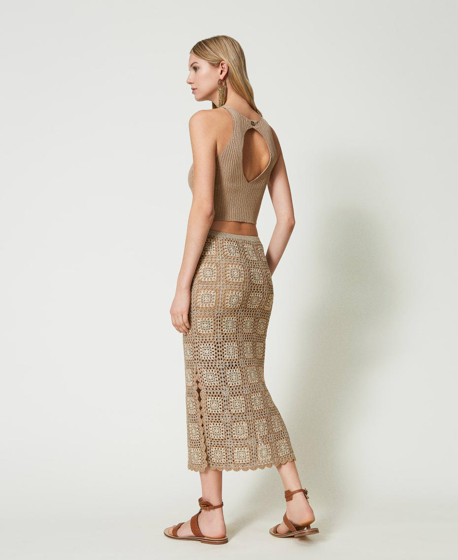 Midi multicolour lurex crochet skirt “Ginger Root” Beige Lurex Crochet Multicolour Woman 241TT3311_11645_03