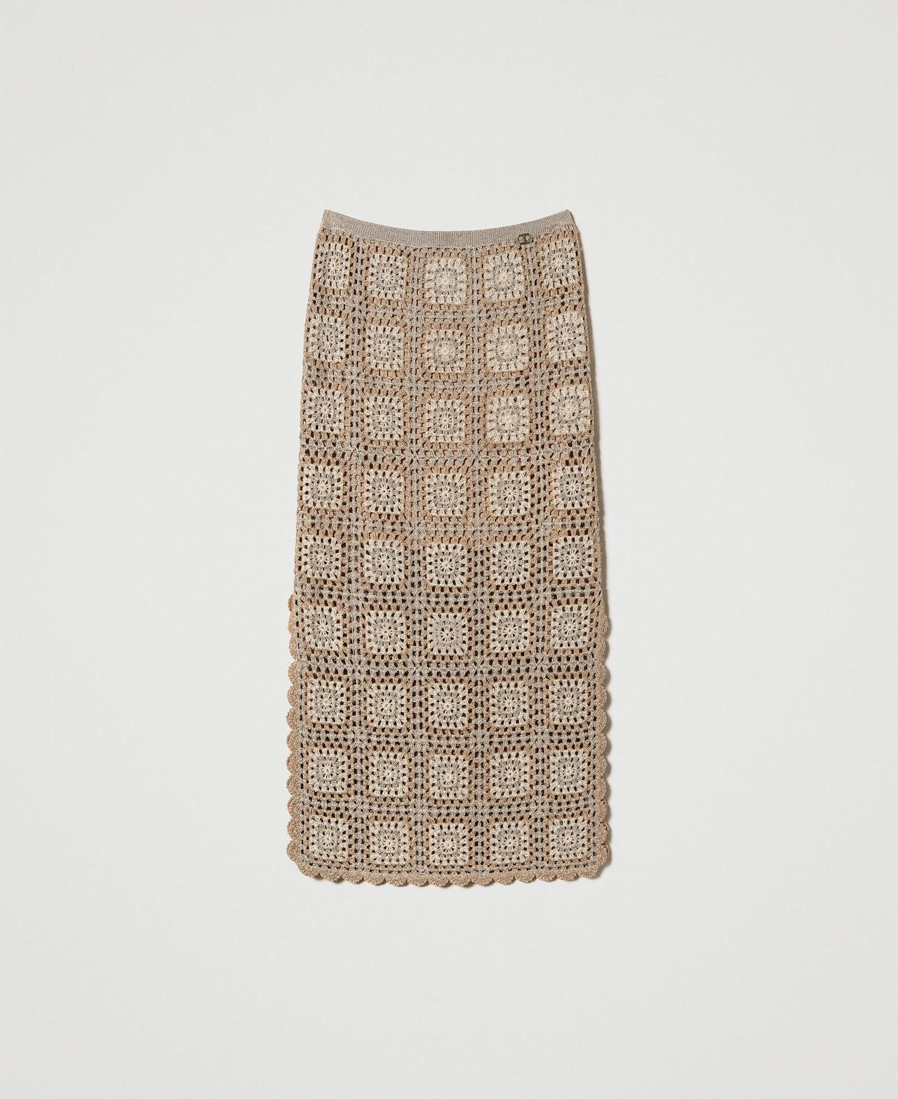 Jupe mi-longue en maille crochet lurex multicolore