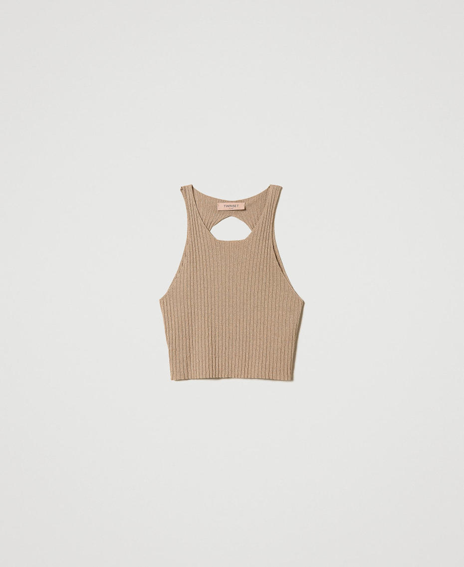 Cropped lurex knit top "Ginger Root” Beige Lurex Woman 241TT3321-0S