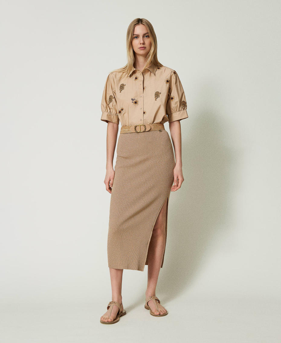 Midi lurex knit skirt "Ginger Root” Beige Lurex Woman 241TT3322-01