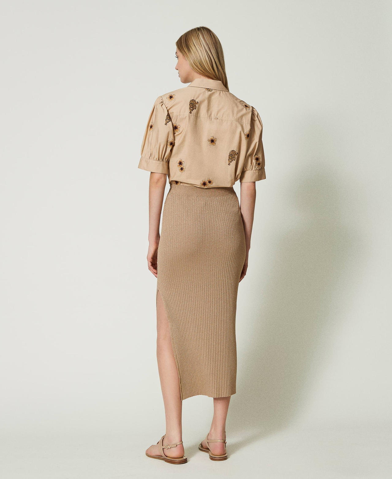 Midi lurex knit skirt "Ginger Root” Beige Lurex Woman 241TT3322-03
