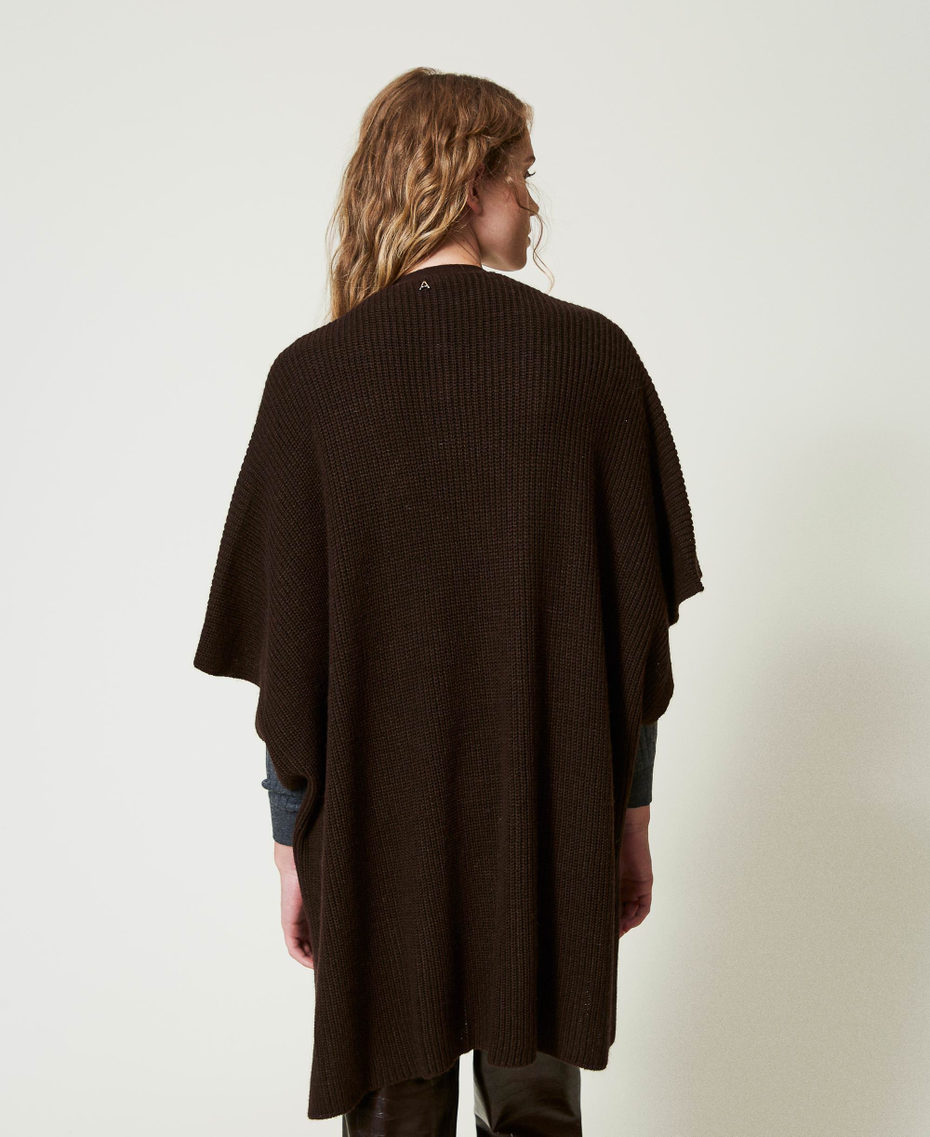 Knit poncho with embroidery Mol&egrave; Brown Woman 242AA4030_11723_03