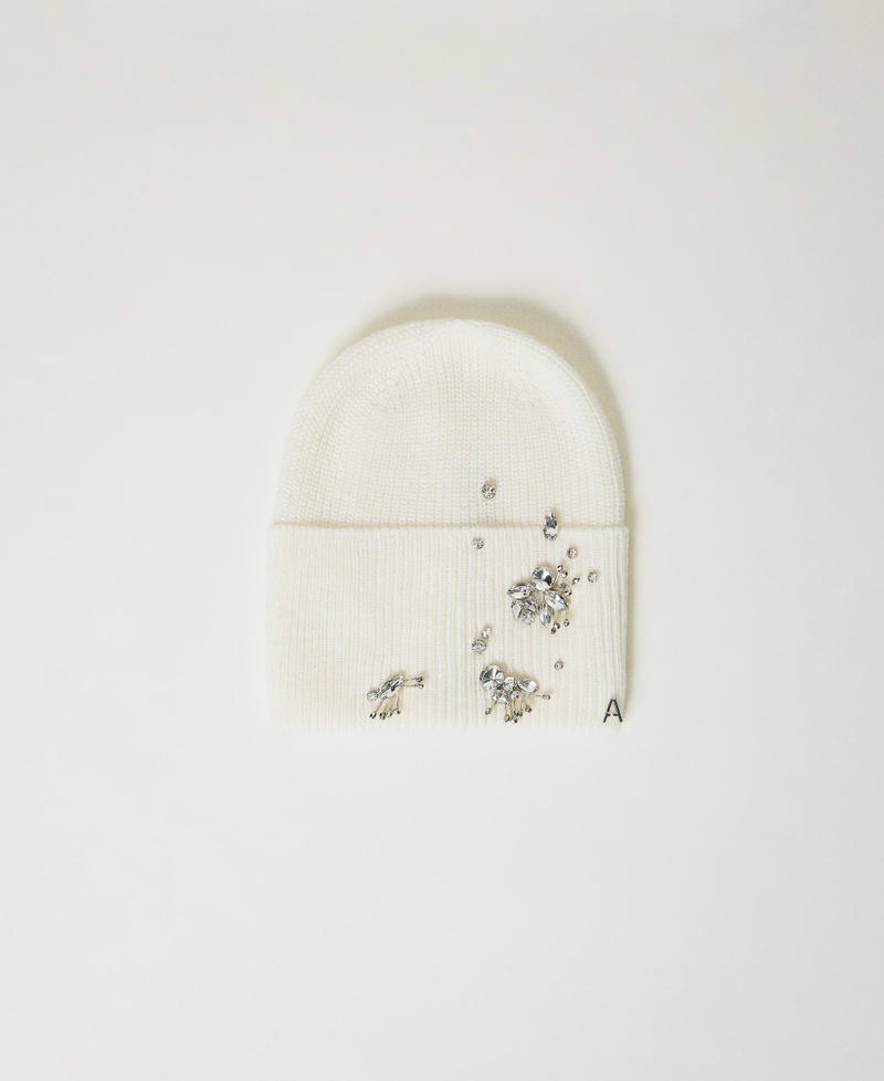 Knit beanie with embroidery White Cream Woman 242AA4032_00733_01