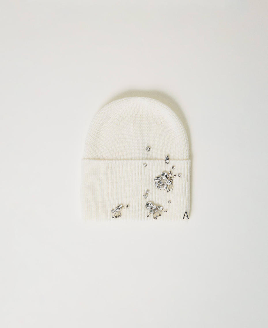 Knit beanie with embroidery White Cream Woman 242AA4032_00733_01