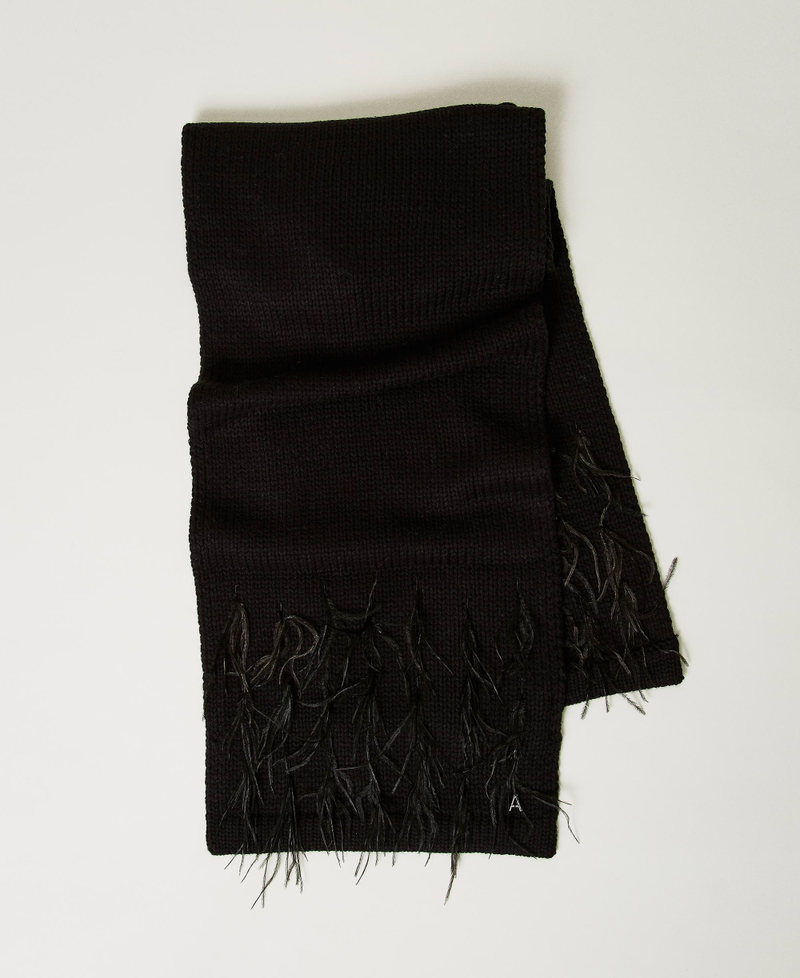 Jacquard scarf with feathers Black Woman 242AA4050_00006_01