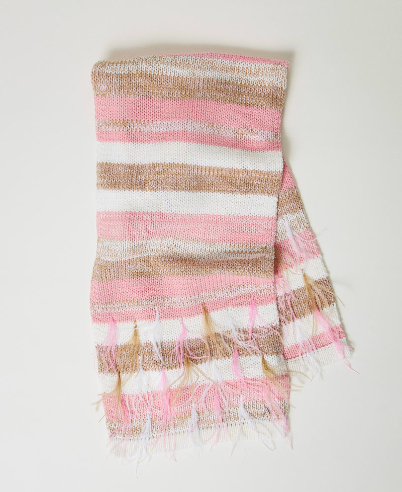 Jacquard scarf with feathers Multicolour Crystal Pink / Cinnamon Brown / White Woman 242AA4050_11868_01