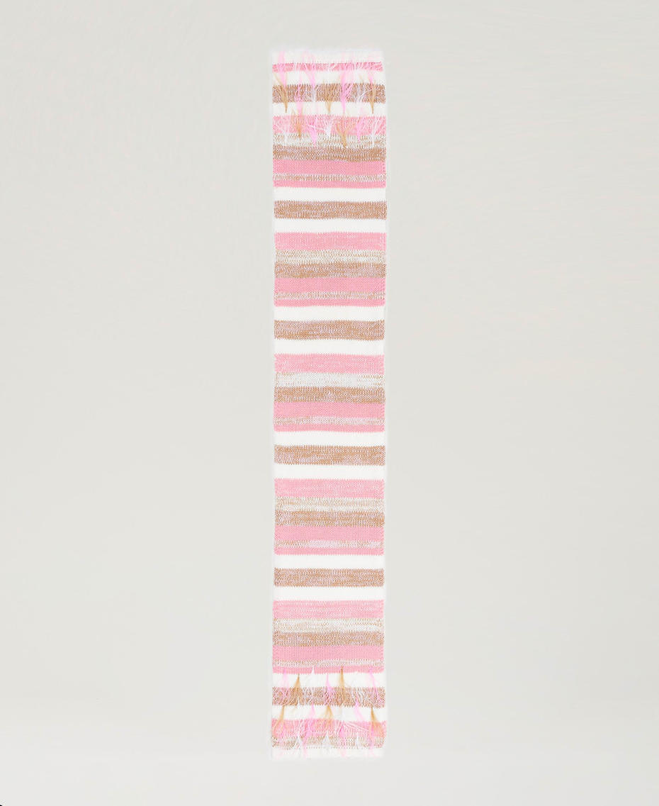 Jacquard scarf with feathers Multicolour Crystal Pink / Cinnamon Brown / White Woman 242AA4050_11868_05