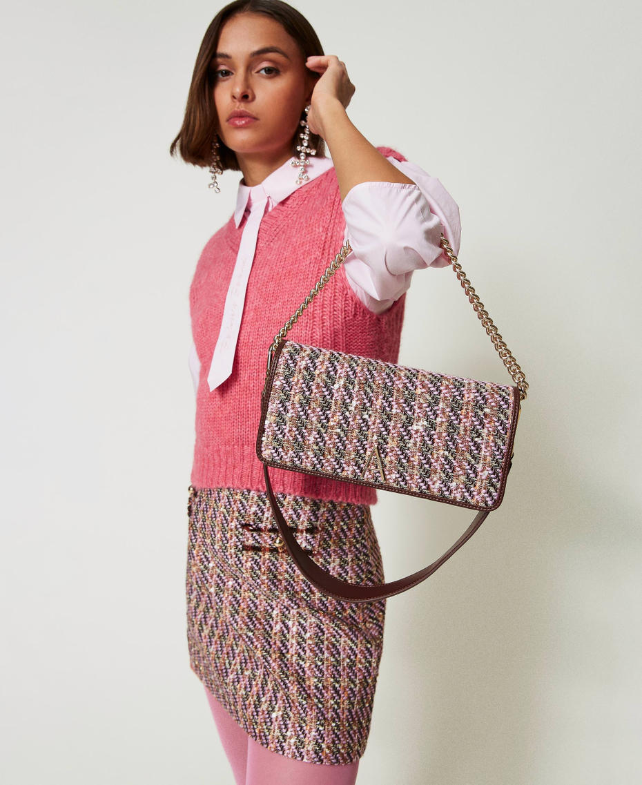 Shoulder bag with multicoloured boucl&eacute; yarn Pink Tulle Boucl&egrave; Woman 242AA7060_11799_S0