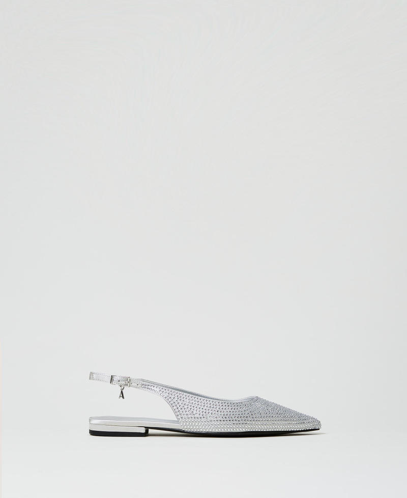 Sling back ballerina shoes with rhinestones Fume Grey Woman 242ACP014_00736_01