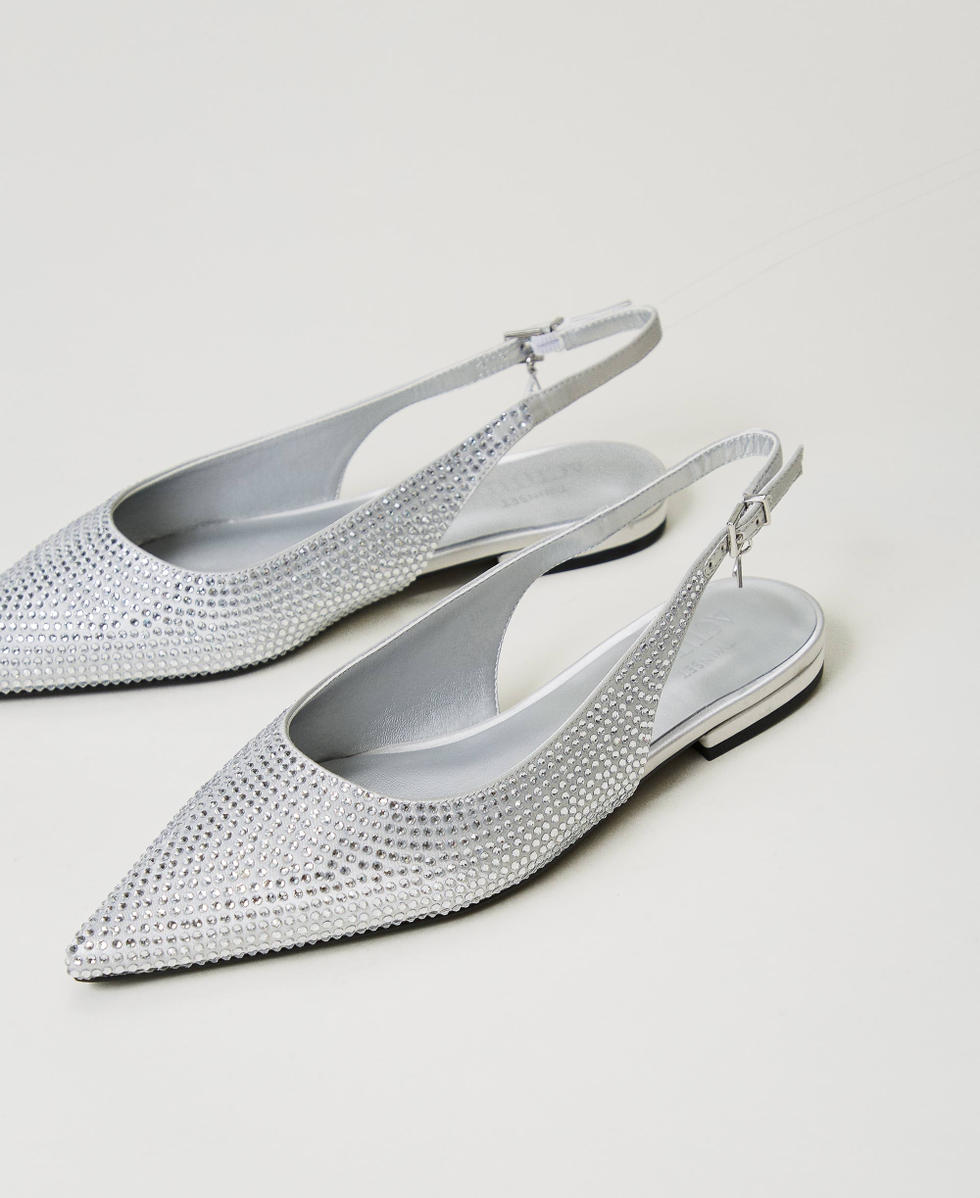 Sling back ballerina shoes with rhinestones Woman, Grey