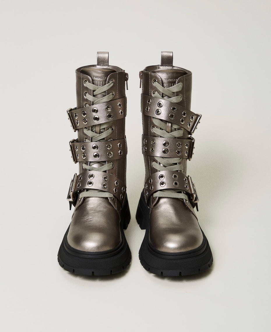 Laminated combat boots with straps Pewter Hazelnut Woman 242ACP016_00784_04