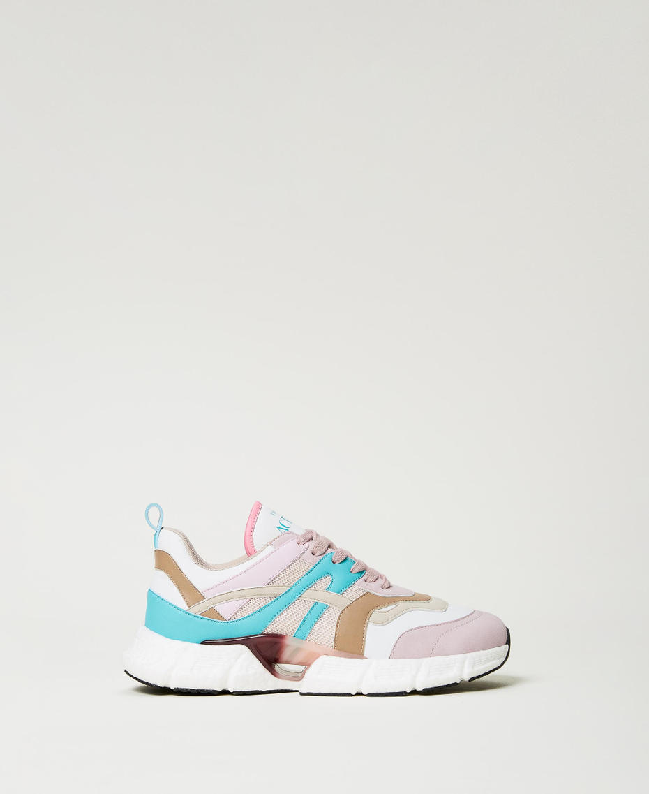 Colour block running trainers Multicolour Papers White / Tropical Emerald Green / Pink Tulle Woman 242ACP018_11744_01