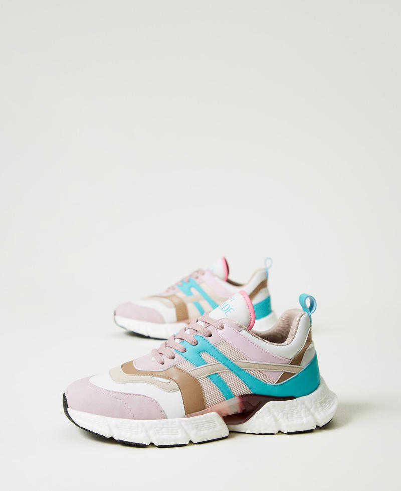 Colour block running trainers Multicolour Papers White / Tropical Emerald Green / Pink Tulle Woman 242ACP018_11744_02