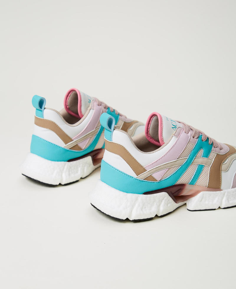 Colour block running trainers Multicolour Papers White / Tropical Emerald Green / Pink Tulle Woman 242ACP018-03