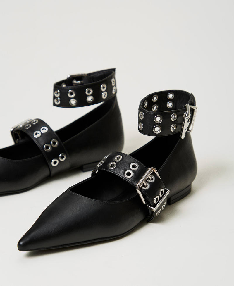Naturino Ballerines Fille Pailletées Avec Bride Scratch - Cuir Et Semelle Antidérapante Fleurie