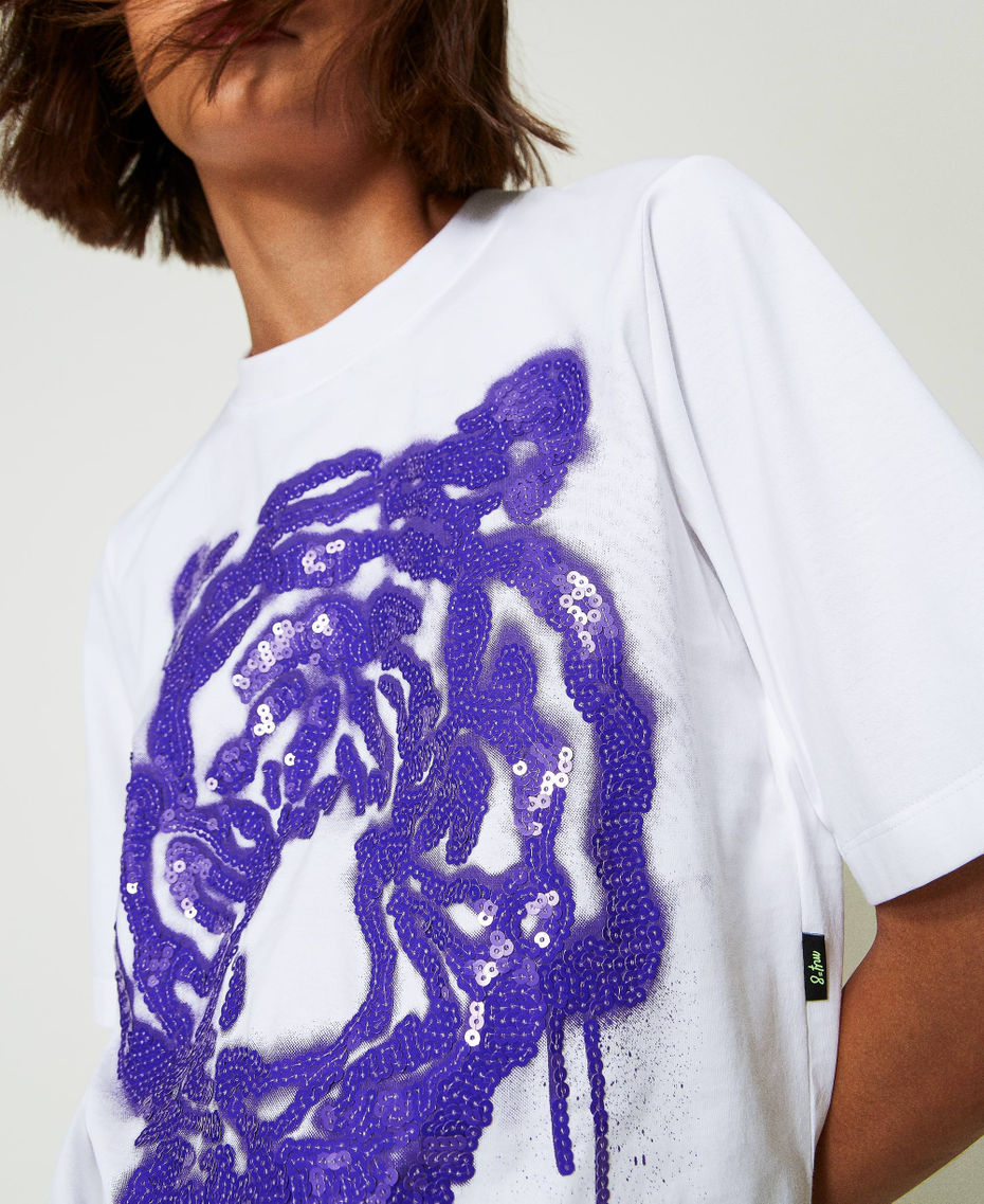 MYFO boxy T-shirt with print and sequins Purple Tiger Print Woman 242AM2010_11923_04