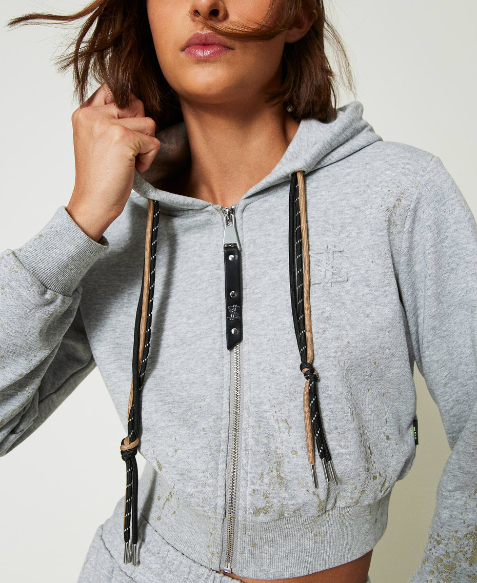 MYFO cropped hoodie with glitter print Melange Grey Woman 242AM2020_00082_01